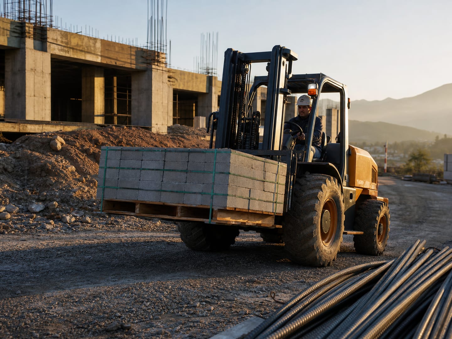 Montacargas en un entorno de construcción; imagen ilustrativa