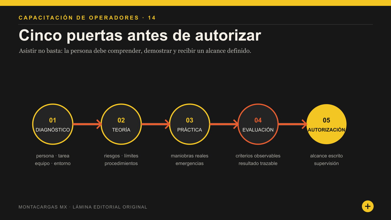 Cinco etapas para capacitar, evaluar y autorizar a un operador de montacargas
